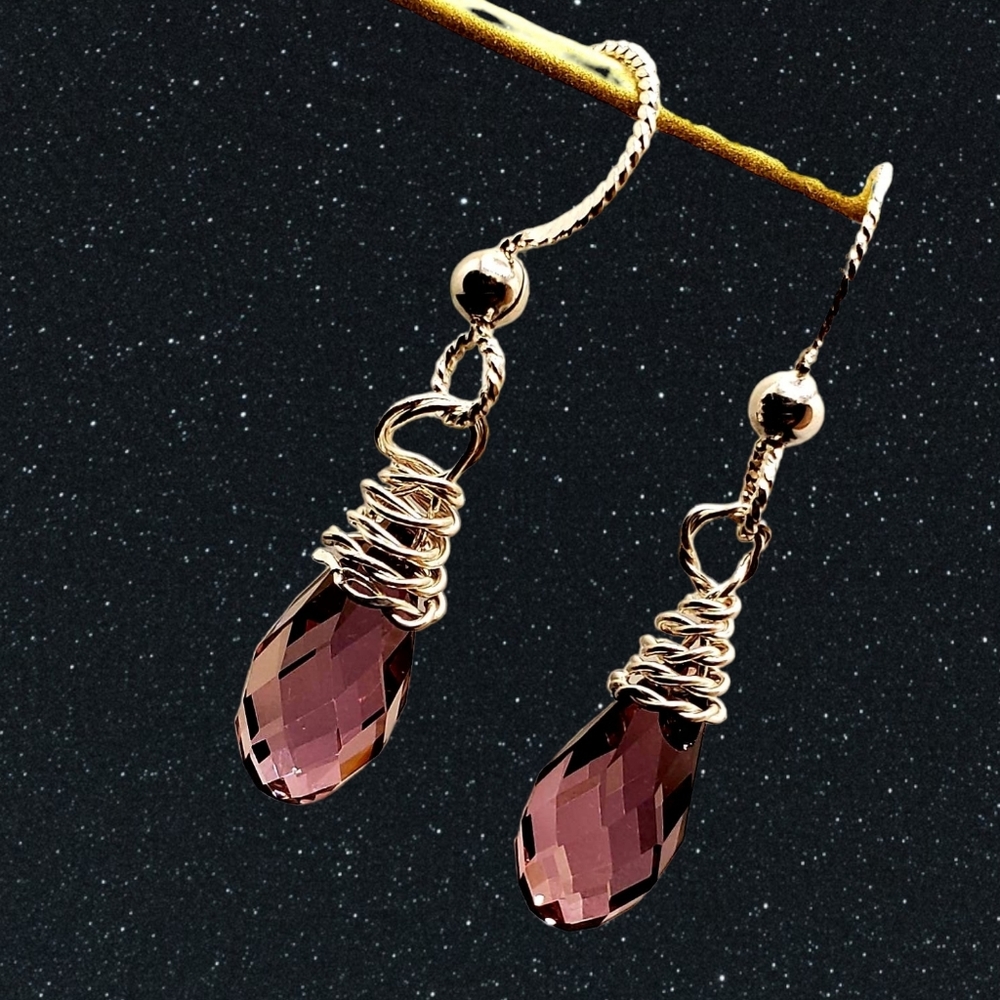 Sterling Silver-Wrapped Swarovski Briolettes | Lavender Crystal Earrings